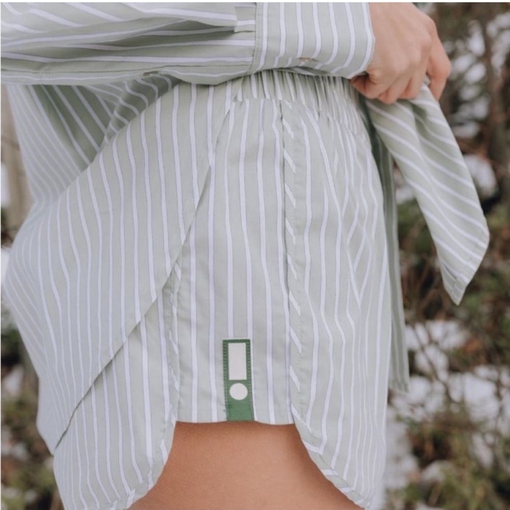 Daily Drills High Waist Striped Shorts - Green and White